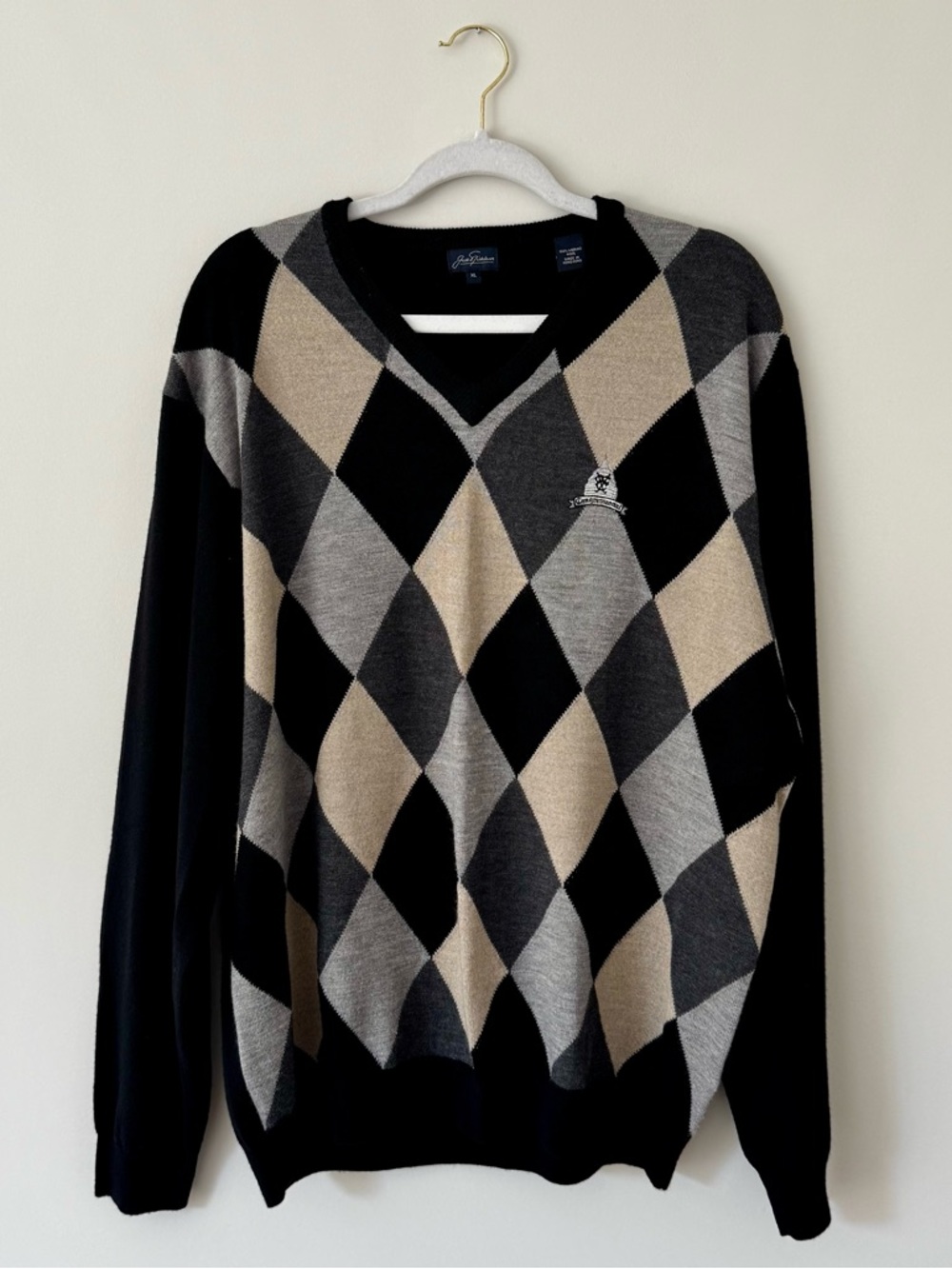 Vintage Jack Nicklaus Wool Argyle Sweater w/ Congressional Golf Embroidery – XL